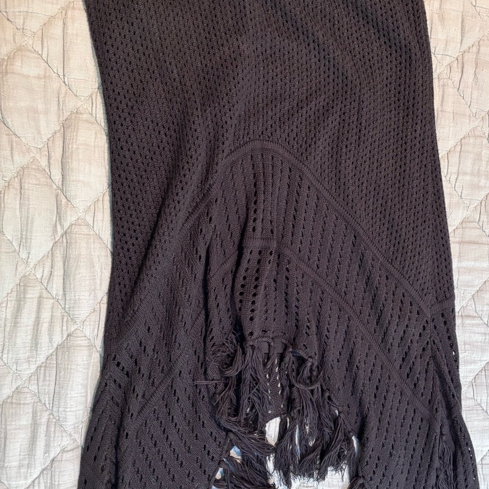 Cato Black Knit Midi Skirt with Fringe